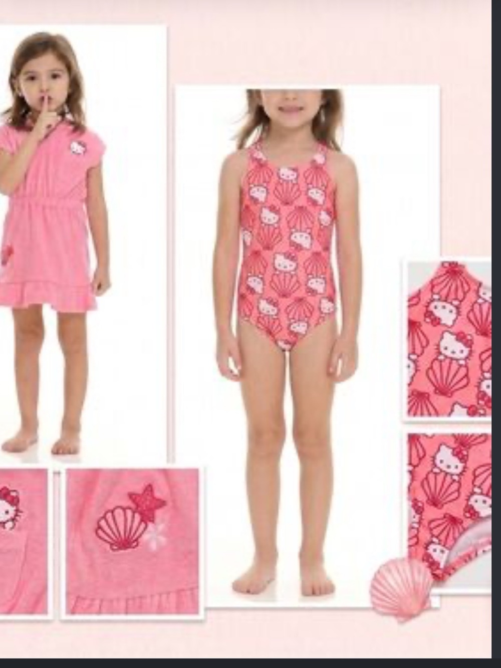 Hello Kitty Pink Seashell Print two_Piece Swimsuit